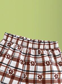 SCOOBY-DOO X SHEIN Young Boy Casual Cartoon Printed Brown Short Sleeve T-Shirt And Plaid Shorts, Summer - Brown - View 10