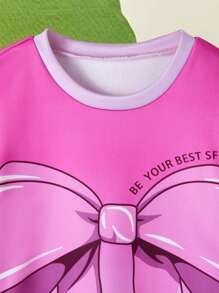 SHEIN Váy áo dài tay in chữ ombre dễ thương và đa năng dành cho nữ - Hồng - Xem 3