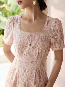 MOTF PREMIUM 刺繡開衩長筒洋裝 - 紅色 - 查看 3