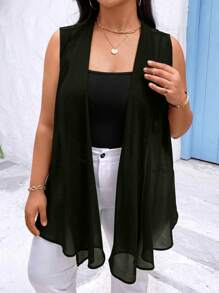 Calvaya Áo khoác không tay màu trơn cỡ lớn mùa hè - xanh quân đội - Xem 3