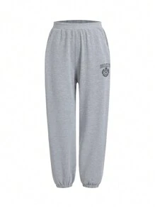 SHEIN Conjunto de 2 piezas: Sudadera holgada de manga larga impresa y Pantalones deportivos casuales con puños elásticos para correr, hip-hop, danza y otros deportes de niña con estilo y versatilidad para primavera y otoño