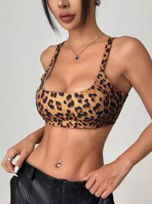 SHEIN EZwear Leopard Print Knitted Ladies' Tank Top