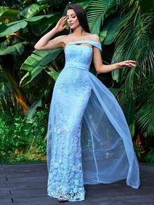 LOVE&LEMONADE Strapless Women's Embroidery Decorated Simple Casual Dress - Baby Blue - View 3