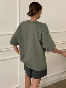 Livesso Conjunto suelto de camiseta de manga corta y shorts con estampado de letras, ropa de hogar simple