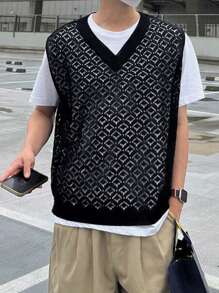 DAZY Men's Summer Solid Color Knitted Vest , Black - Black - View 8