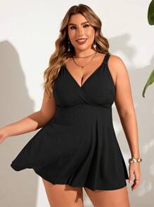 Swim Lushoire Ensemble de tankini d'été de couleur unie grande taille avec un débardeur et un short pour la plage