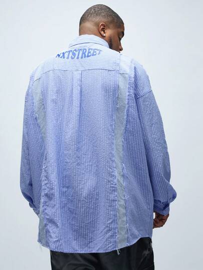 Manfinity VCAY Men's Plus Size Casual Striped Loose Drop-Shoulder Long Sleeve Collared Shirt, Suitable For Spring And Autumn, Ideal For Daily Wear