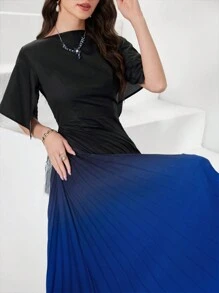 Modelyn 渐变色褶皱下摆连衣裙，适合夏季长款晚礼服 - 彩色 - 查看 3