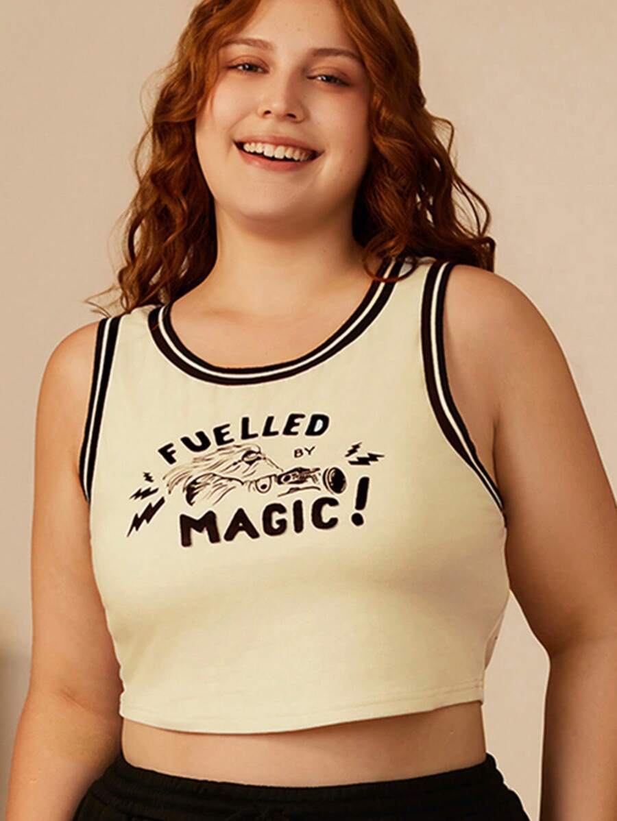 HARRY POTTER X SHEIN Hagrid 图案休闲罗纹撞色修身针织杏色背心，适合日常穿着、外出 - 杏色 - 查看 1