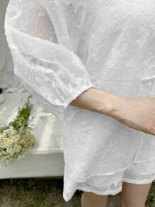 EastFlair 風提花扣釦休閒上衣和短褲套裝