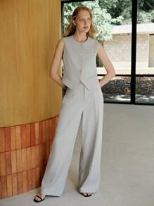 MOTF PREMIUM 女士圆领前袖纽扣衬衫 - 淺灰色 - 查看 9