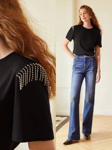 MOTF PREMIUM T-shirt met strass franjes