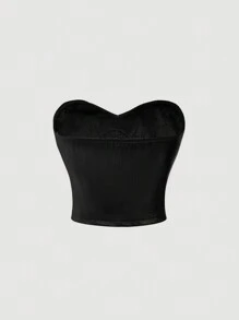 SHEIN MOD Parte superior recortada con cintura negra y tiras sin tirantes, parte superior Y2K, ropa de otoño, ropa retro de mujer, top tubo negro