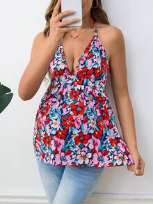 SHEIN Áo ba lỗ nơ thắt nơ cho bà bầu mùa hè đi nghỉ ở đảo - Màu Hồng  San hô - Xem 3
