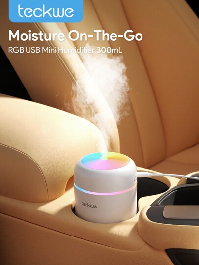 Teckwe Mist Humidifier For Car,Desktop Aromatherapy Humidifier Colorful Atmosphere Lighting,Continuous/Intermittent Spray,Silent Humidification,Moisturizing At Any Time,Click To Turn On The Spray,Long Press To Turn On The Night Light,Suitable For Home & Office Decoration