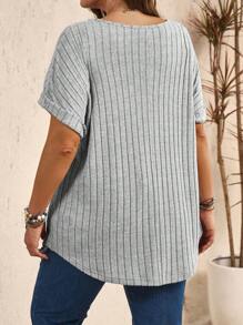 EMERY ROSE Plus Size Solid Color Ribbed Batwing Sleeve Casual Daily Summer T-Shirt