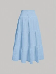 SHEIN MOD Saia Plissada Cintura Sólida Casual Feminina, Verão - Azul - Visão 2