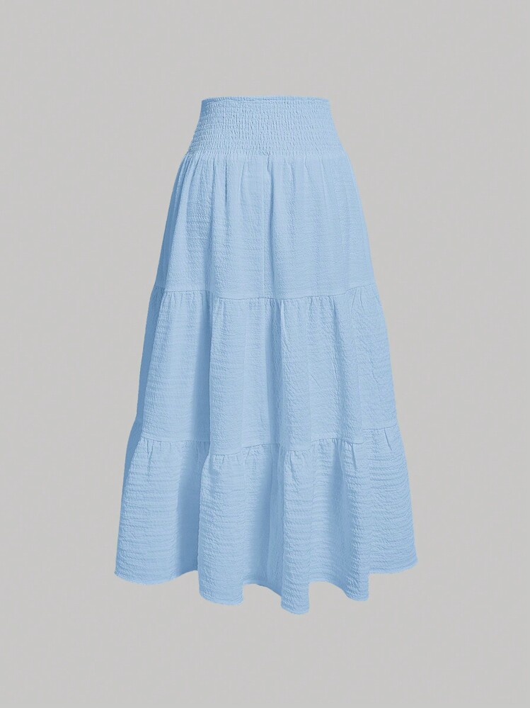 SHEIN MOD Váy xếp ly eo trơn màu đơn giản cho nữ, mùa hè - Màu xanh lam - Xem 2