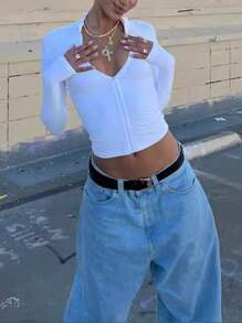 INAWLY Women's Solid Color Simple Style Daily Long Sleeve Jacket Fall Winter Cloth For Women - White - View 4