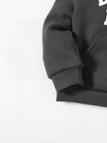 Cozy Pixies Baby Boy Casual Letter Print Hooded Sweatshirt And Jogger Pants, Thermal Lined , 2 Pcs/Set, Autumn/Winter - Grey - View 6