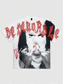 ROMWE MEN Street Life Men's Summer Letter Printed Face Mask Character Round Neck Short Sleeve Casual T-Shirt