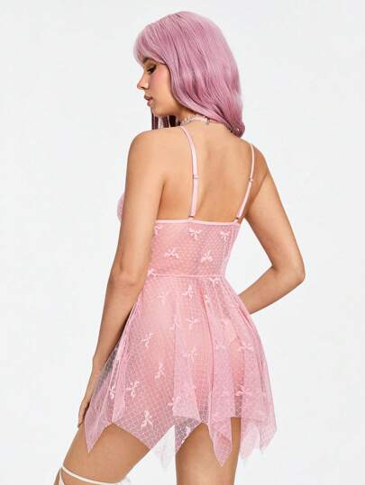 Kawaii Romantic And Pure Soft And Sexy Lace Butterfly Patch Adjustable Strap Dress