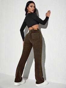 SHEIN MOOSTA Casual Solid Color Corduroy Pants, Versatile Fall Cloth For Women