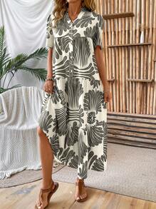 Breezaya Allover Print Ruffle Hem Smock Dress