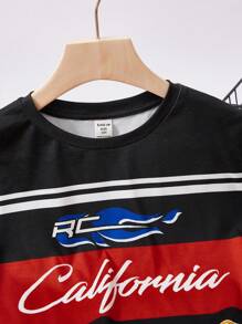 SHEIN Leap Crew Tween Boy Sports Car Printed Long Sleeve T-Shirt - Black - View 3