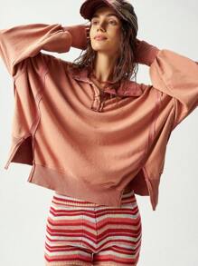 Bohemela Plus Size Casual Loose Split Hem Sweatshirt Fall - Orange - View 8