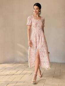 MOTF PREMIUM 刺繡開衩長筒洋裝 - 紅色 - 查看 6