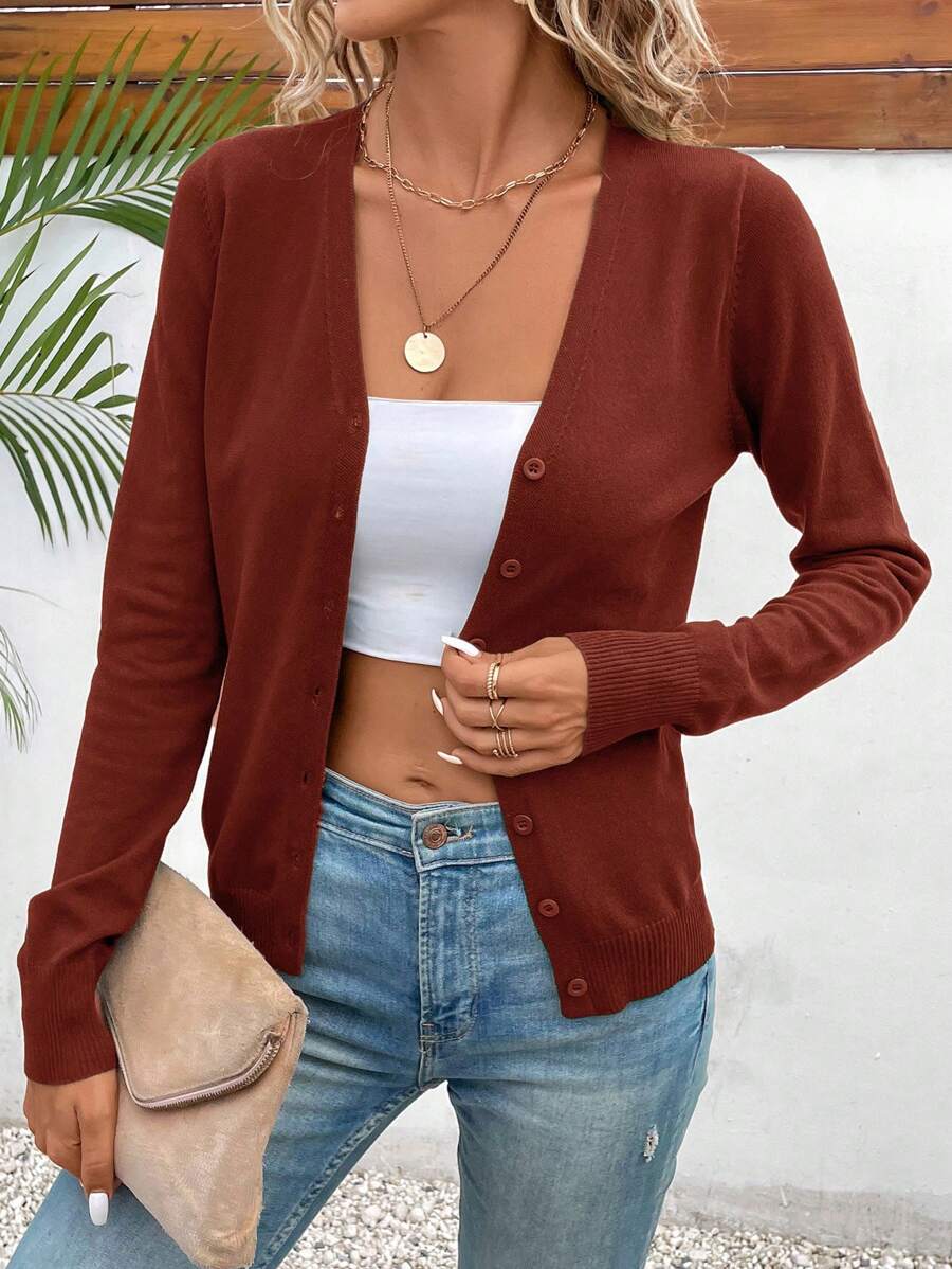 SHEIN LUNE Cárdigan ligero casual de unicolor para primavera/otoño - Burdeos - Ver 1