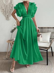 Breezaya Vestido diario elegante y sencillo de escote pronunciado para mujer