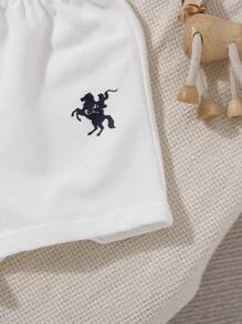 SHEIN Baby Jungen/Mädchen College Stil niedlicher gestrickter Cartoon Farbblock Polo Kurzarm Top und Shorts Set, geeignet für den Sommer