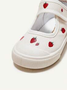 Cozy Pixies Zapatillas De Deporte Planas Con Correa Y Patrón De Fresa Blanca Para Niñas, Diseño Elegante, Zapatos Cómodos Y Ligeros Para Uso Diario Y Deportes (imagen Aleatoria)