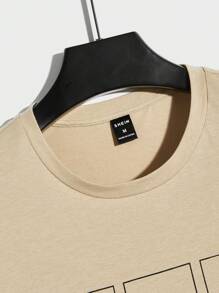 Manfinity Homme Men's Plus Size Casual Wave Printed T-Shirt For Summer - Khaki - View 2