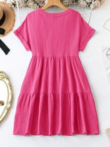 SHEIN LUNE Women's Summer Casual Solid Color V-Neckline Batwing Sleeve Dress
