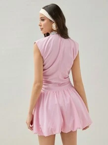 COSMINA Vestido de burbuja sexy para mujer en unicolor con plisados y escote pronunciado en V para el verano - Rosa - Ver 2