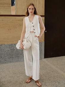 MOTF PREMIUM 條紋釦前背心 - 白色 - 查看 7