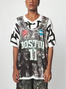 ROMWE MEN Street Life Camiseta de manga corta con estampado de estilo callejero y manga de murciélago para hombres, adecuada para uso diario en primavera y verano, escuela, Halloween