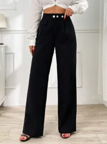 EURMUSE Woman Formal Pant With Zipper And Button Details - Black - View 4