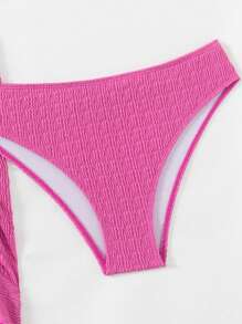 SHEIN Swim 女士纯色圆形链接性感比基尼套装，适合夏季海滩，带罩裙 - 玫紅色 - 查看 4