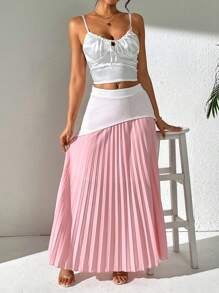 SHEIN LUNE Falda plisada de dos tonos para el verano