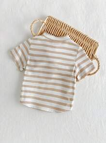 Cozy Pixies Baby Boy Colorful Striped Round Neck Half-Placket Pullover Sweater - Khaki - View 2