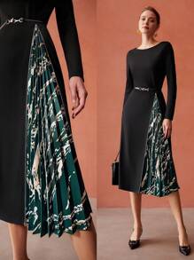 MOTF PREMIUM 拉鍊百褶中長裙（不含腰帶）