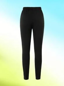 SCOOBY-DOO X SHEIN Tween Girl Cartoon Printed Ripped Black Leggings, Direct Injection Printing - Black - View 4