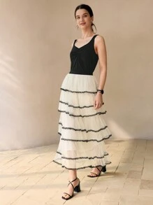 MOTF PREMIUM CONTRAST LACE RUFFLE LAYERED SKIRT - White - View 2