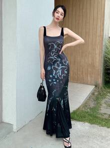 EastFlair 优雅花卉印花拼布美人鱼连衣裙，夏季 - 彩色 - 查看 6