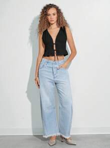 WESTFADE Summer Tie 100% Cotton Sleeveless Blouse - Black - View 3