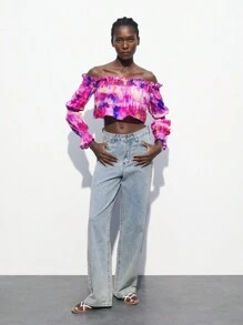 Maija Áo crop top in hoa lệch vai dành cho nữ cho ngày lễ thông thường - Nhiều màu - Xem 4